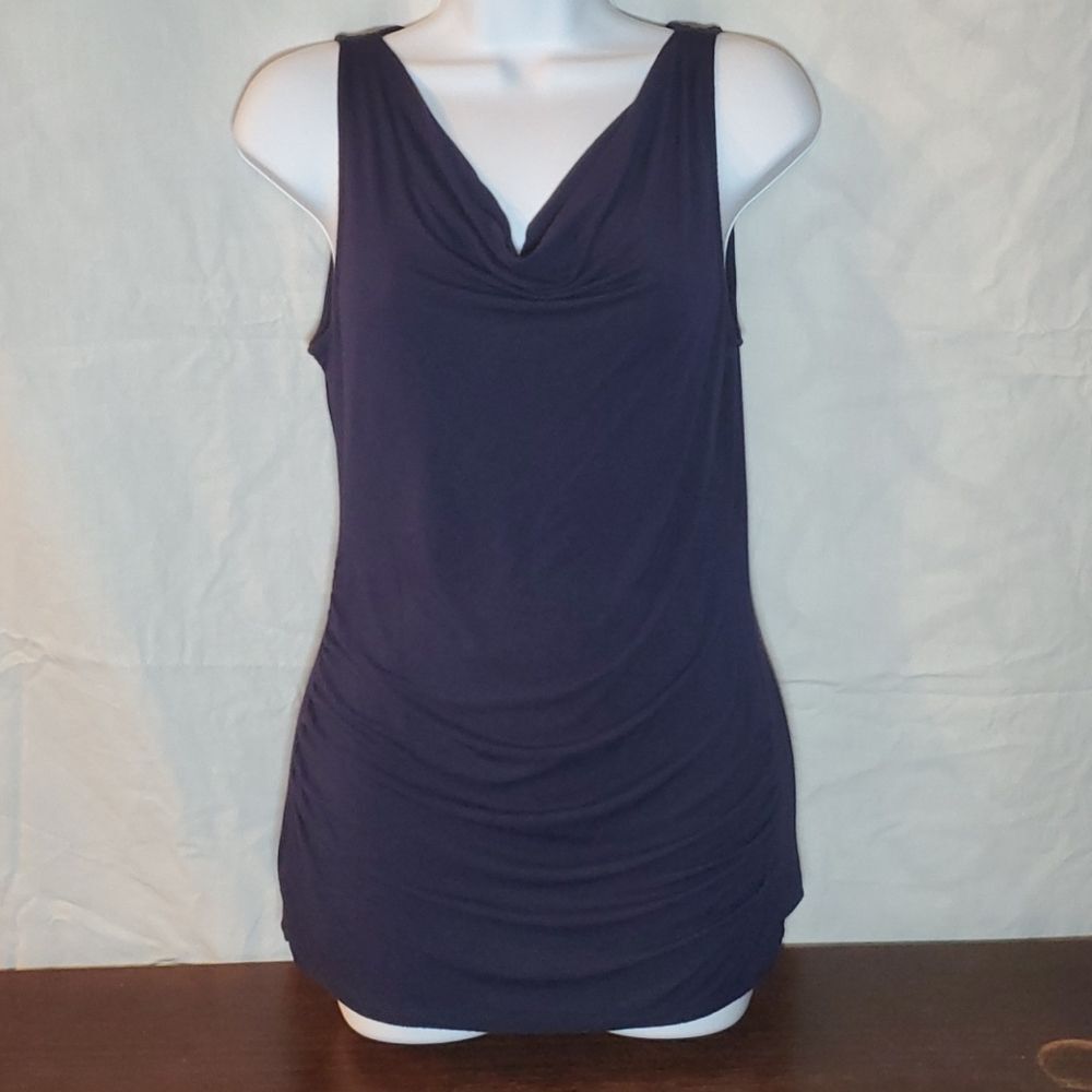 LOFT Ann Taylor Navy Blue Cowl Neck Ruched Sleeveless Top XS